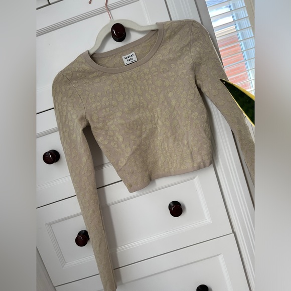 Sunday Best Aritzia, Long Sleeve Crop Top - subtle animal print 🐆 beautiful 🧡 - Picture 4 of 8